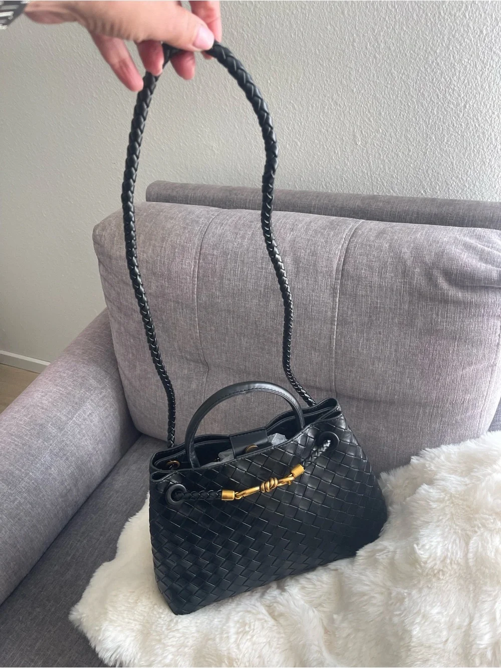 Black Woven tote bag Women’s  Leather shoulder bag Top-Handle purse New
